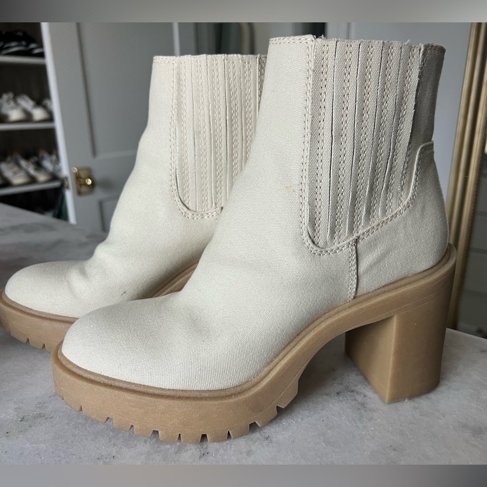 Dolce Vita ivory canvas boot